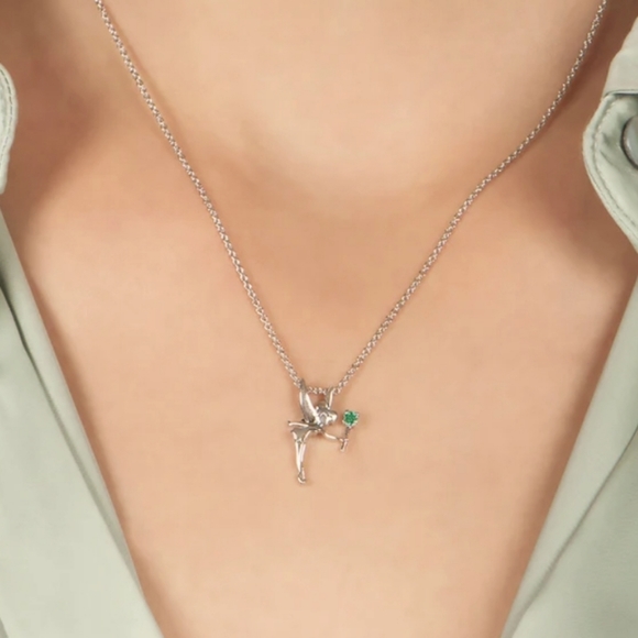 Echanted Disney Tinker Bell sterling pendant, Silver and green stone - Picture 1 of 5